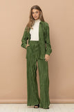 Pleated Blouse Pants Set_ Brown, Olive